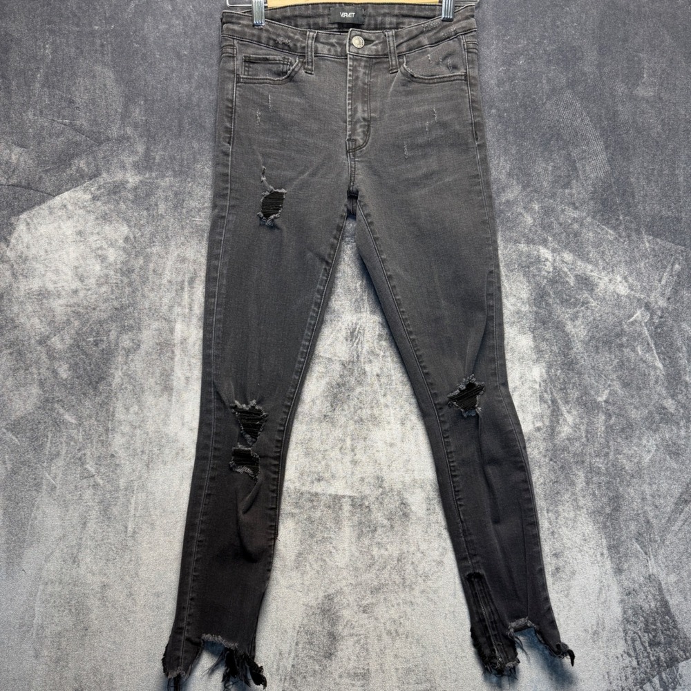 Vervet Jeans Womens 26 Black Cotton Blend Crop Skinny Distressed Raw Hem Edgy
